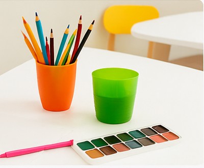 A child-sized crafts table